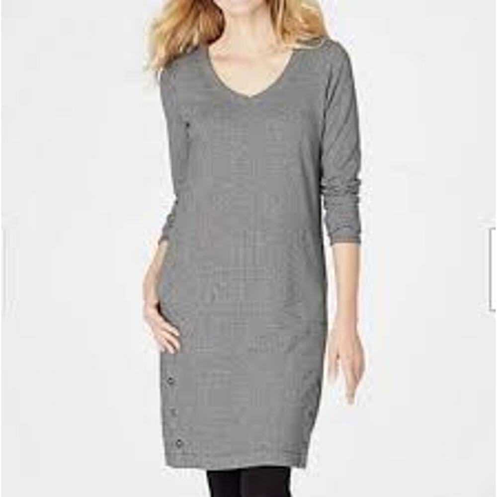 J. Jill Plaid Soft Jersey Knit Side Snap V-Neck Long Sleeve Dress Women's Size M